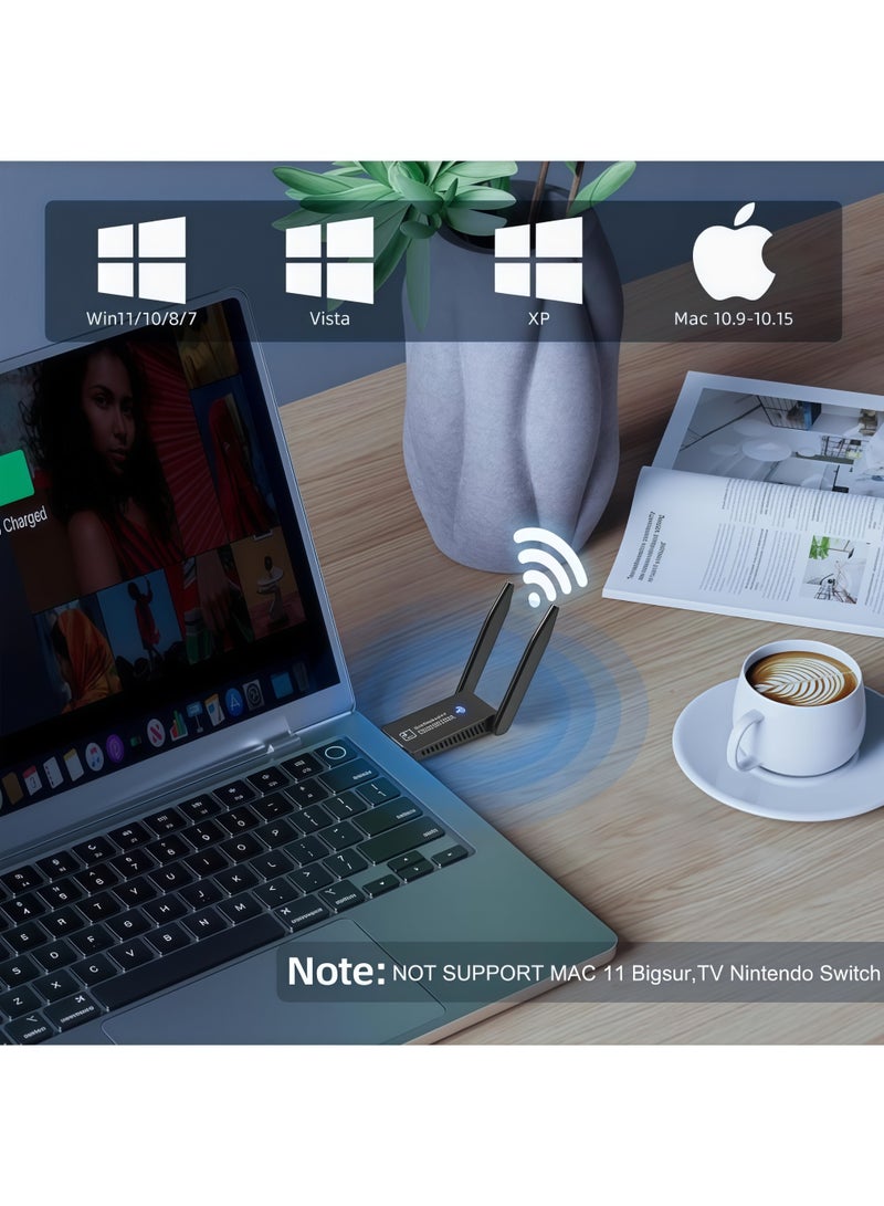 أورييل مستقبل شبكة لاسلكية خارجي مزدوج النطاق (2.4GHz/5GHz) بسرعة 1300Mbps، بمنفذ USB 3.0، يدعم أجهزة الكمبيوتر المكتبية (PC) وأنظمة Windows/Mac، وميزة التوصيل والتشغيل (Plug and Play). - Image 5